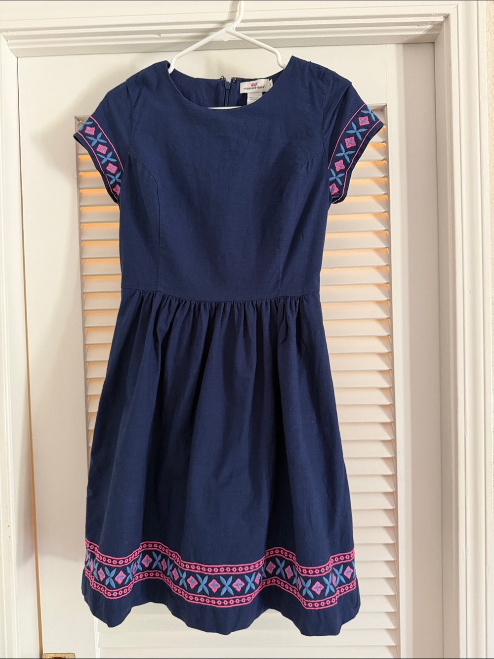 Vineyard Vines Navy Dress with Pink & Light Blue Embroidered Trim